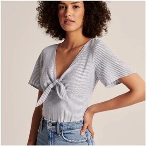Abercrombie & Fitch Striped Flutter Sleeve Bodysuit - Blue & White - NWT (S)